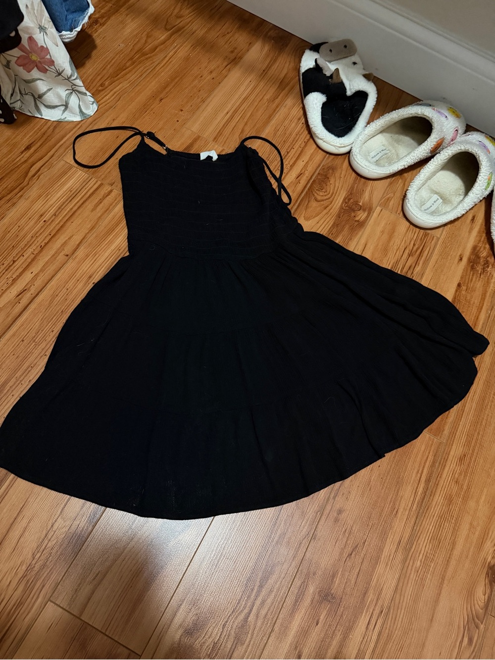 Bluenotes Black Smocked Spaghetti-Strap Mini Sundress